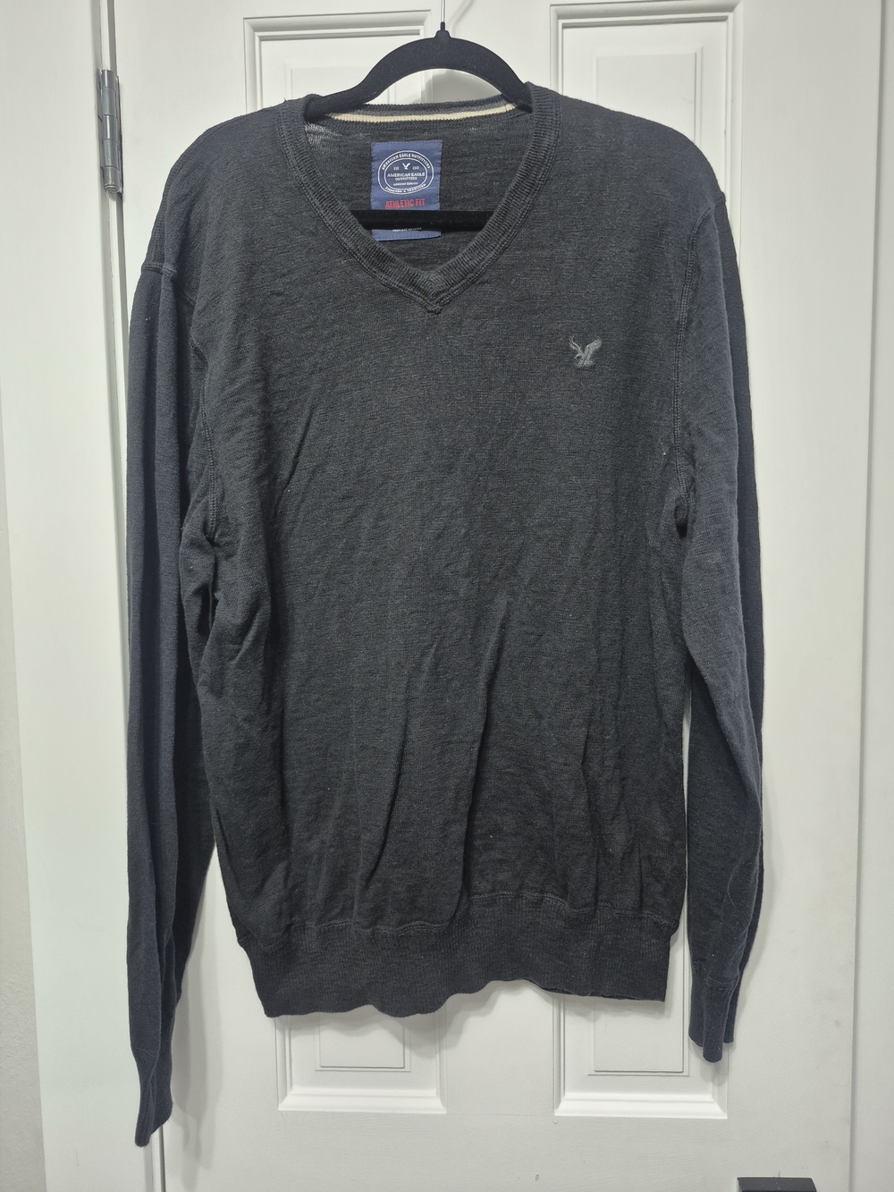 100% Cotton American Eagle Outfitters Men's Charcoal/faded Black V-Neck Sweater